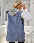 Gray Drawstring Hooded Sleeveless Denim Top with Pockets Sentient Beauty Fashions Apparel & Accessories