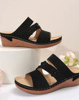 Flower PU Leather Wedge Sandals