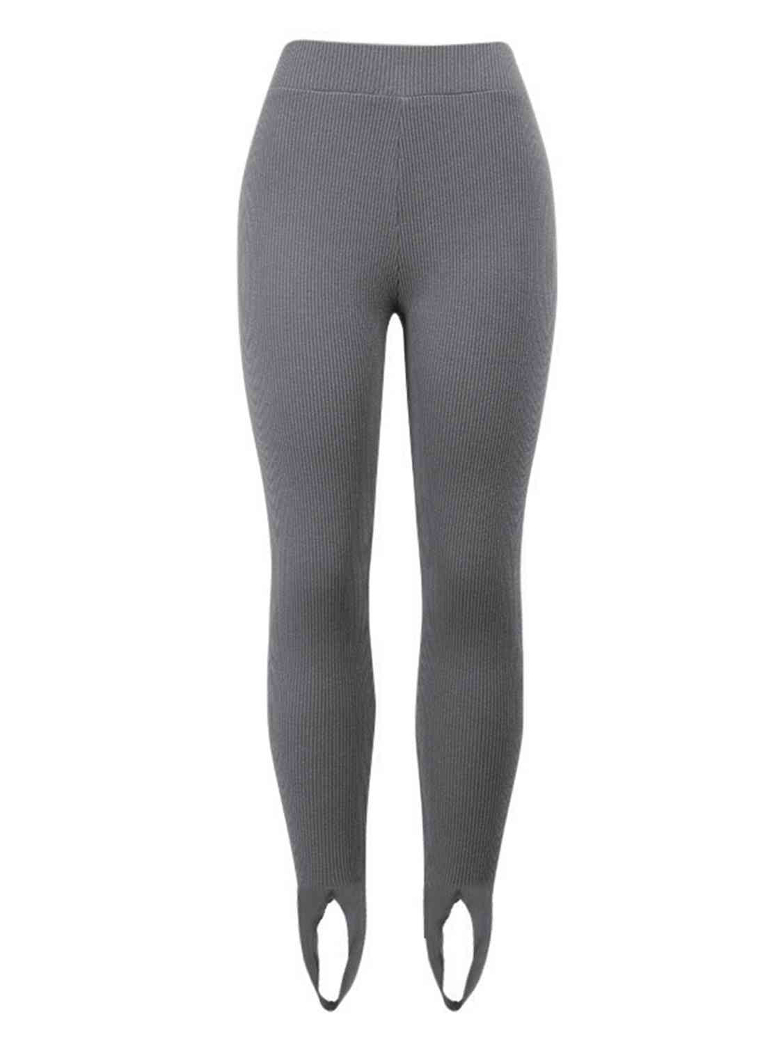 Dim Gray Ribbed Mid Waist Leggings Sentient Beauty Fashions Apparel &amp; Accessories