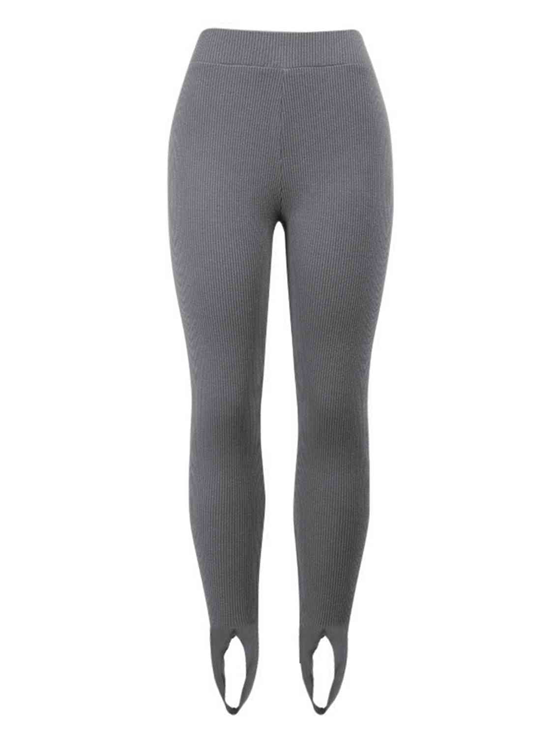 Dim Gray Ribbed Mid Waist Leggings