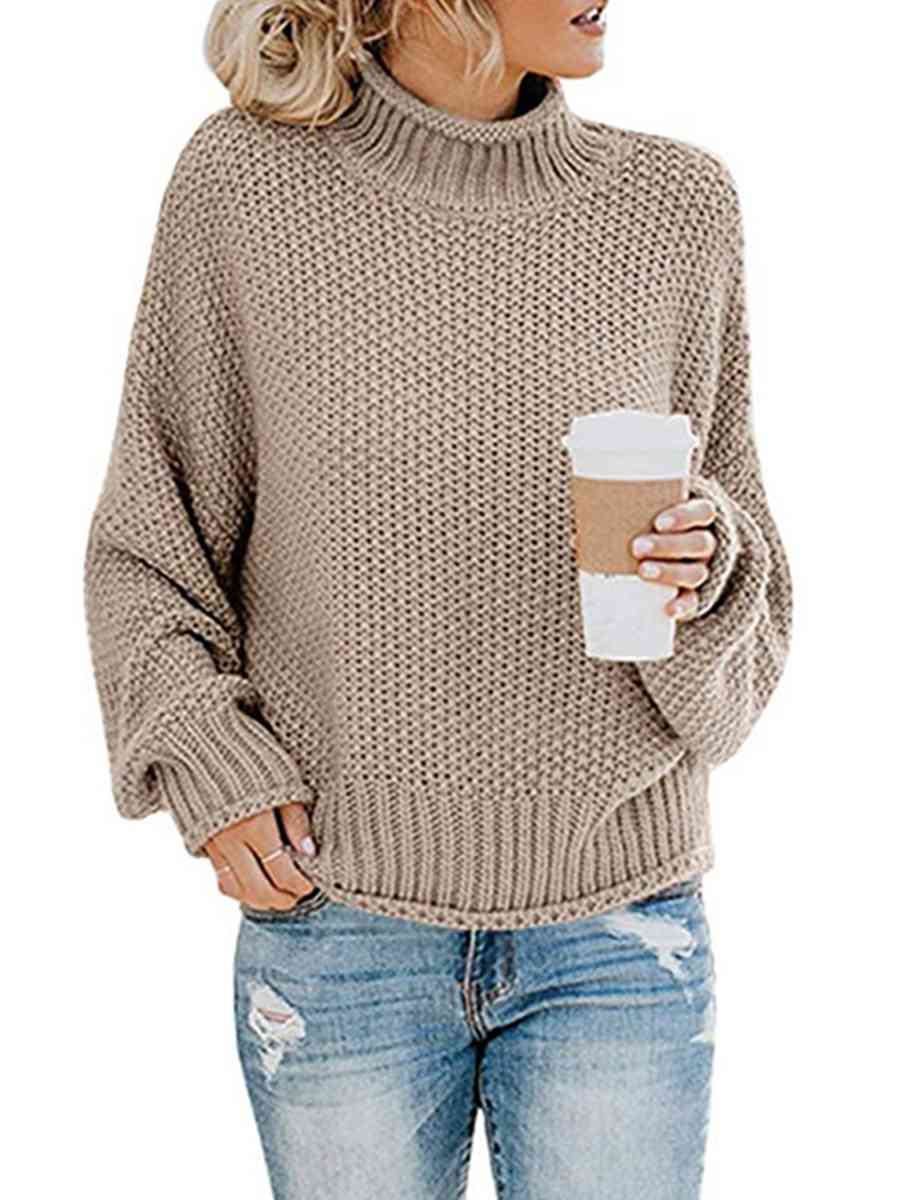 Rosy Brown Turtleneck Dropped Shoulder Sweater