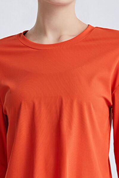 Chocolate Round Neck Dropped Shoulder Active T-Shirt Sentient Beauty Fashions Apparel &amp; Accessories