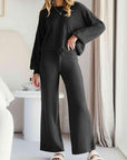 Dark Slate Gray Long Sleeve Lounge Top and Drawstring Pants Set