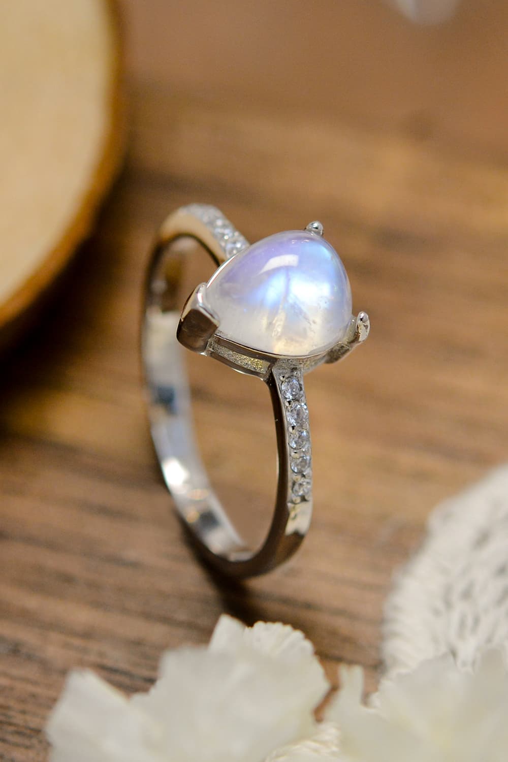 Sienna High Quality Natural Moonstone Teardrop Side Stone Ring Sentient Beauty Fashions jewelry