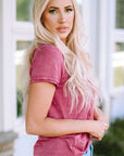 Light Gray Heathered V-Neck Short Sleeve T-Shirt Sentient Beauty Fashions Apparel & Accessories