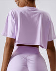 Gray Cropped Round Neck Short Sleeve Active Top Sentient Beauty Fashions Apparel & Accessories