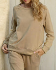 Rosy Brown Round Neck Long Sleeve Sweatshirt Sentient Beauty Fashions Apparel & Accessories