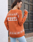 Sienna Reindeer & Snowflake Pattern Dropped Shoulder Pullover Sweater