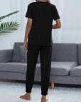 Dark Slate Gray Round Neck Short Sleeve Top and Pants Set Sentient Beauty Fashions Apparel & Accessories