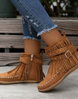 Studded Fringe Round Toe Boots