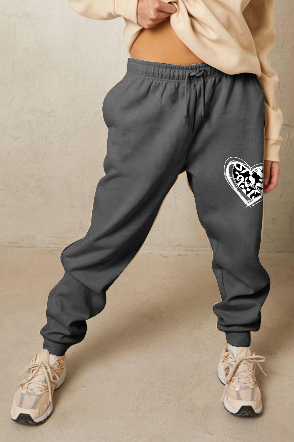 Rosy Brown Simply Love Full Size Drawstring Heart Graphic Long Sweatpants Sentient Beauty Fashions Apparel &amp; Accessories