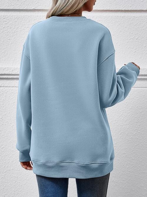 Dark Gray FELIZ NAVIDAD Round Neck Drop Shoulder Sweatshirt