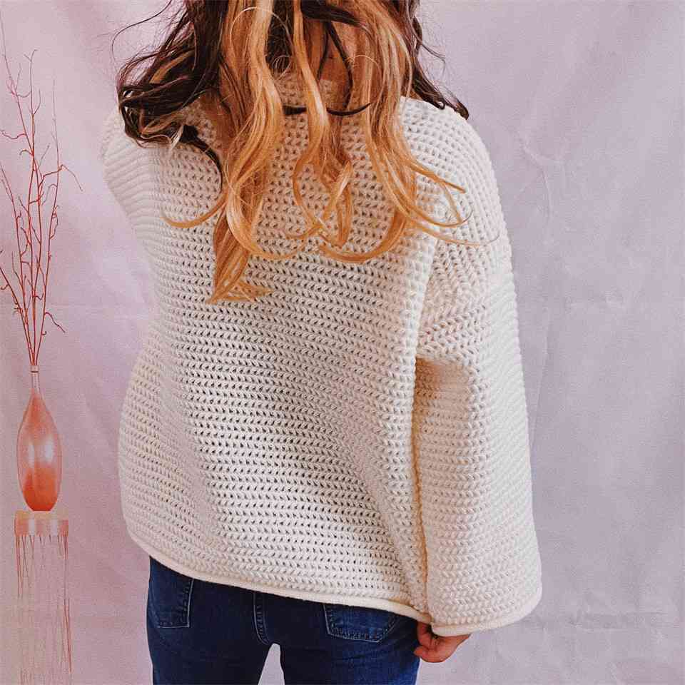 Gray Openwork Boat Neck Long Sleeve Sweater