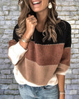 Rosy Brown Color Block Round Neck Sweater Sentient Beauty Fashions Apparel & Accessories