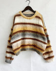 Light Gray Striped Round Neck Long Sleeve Sweater