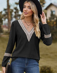 Dark Slate Gray V-Neck Long Sleeve T-Shirt Sentient Beauty Fashions Apparel & Accessories