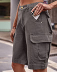 Dim Gray Denim Cargo Shorts with Pockets Sentient Beauty Fashions Apparel & Accessories