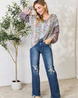 Light Gray Celeste Full Size Animal Print Striped Long Sleeve Top Sentient Beauty Fashions Apparel & Accessories