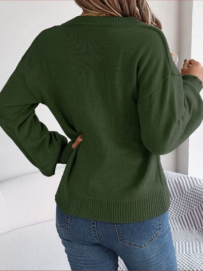 Cable-Knit Buttoned V-Neck Sweater