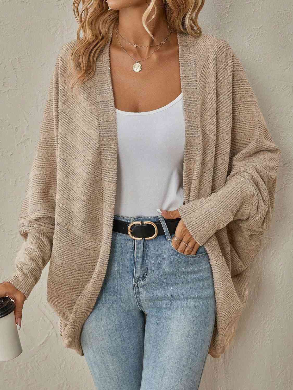 Rosy Brown Open Front  Dropped Shoulder Cardigan Sentient Beauty Fashions Apparel &amp; Accessories