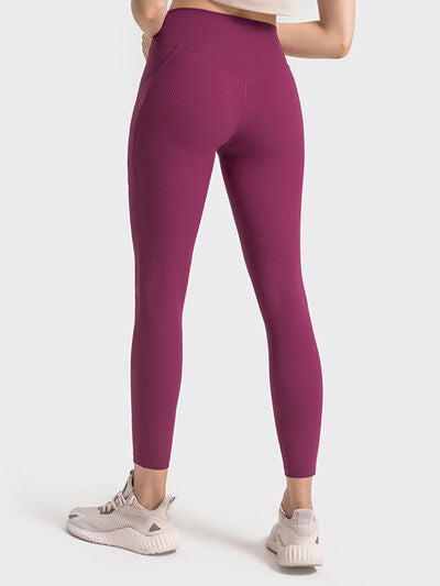 Maroon Double Take Wide Waistband Leggings Sentient Beauty Fashions Apparel &amp; Accessories