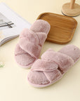 Bisque Faux Fur Twisted Strap Slippers Sentient Beauty Fashions