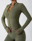 Dark Olive Green Zip Up Mock Neck Active Outerwear Sentient Beauty Fashions Apparel & Accessories