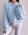 Gray Openwork Mock Neck Long Sleeve Sweater Sentient Beauty Fashions Apparel & Accessories