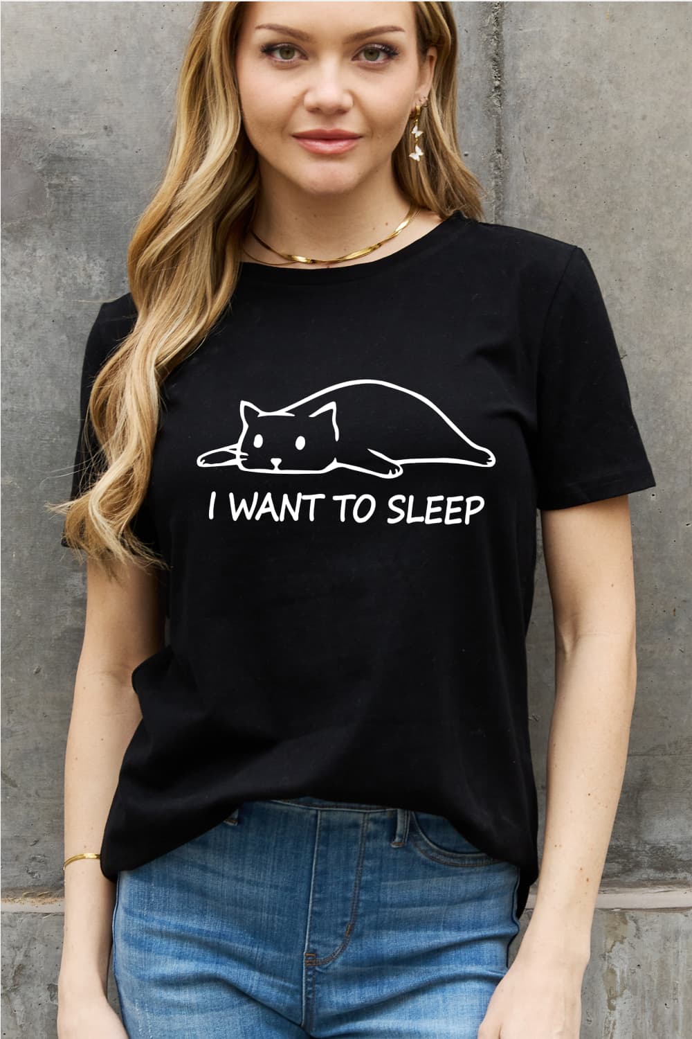 Dark Slate Gray Simply Love Full Size I WANT TO SLEEP Graphic Cotton Tee Sentient Beauty Fashions Apparel & Accessories