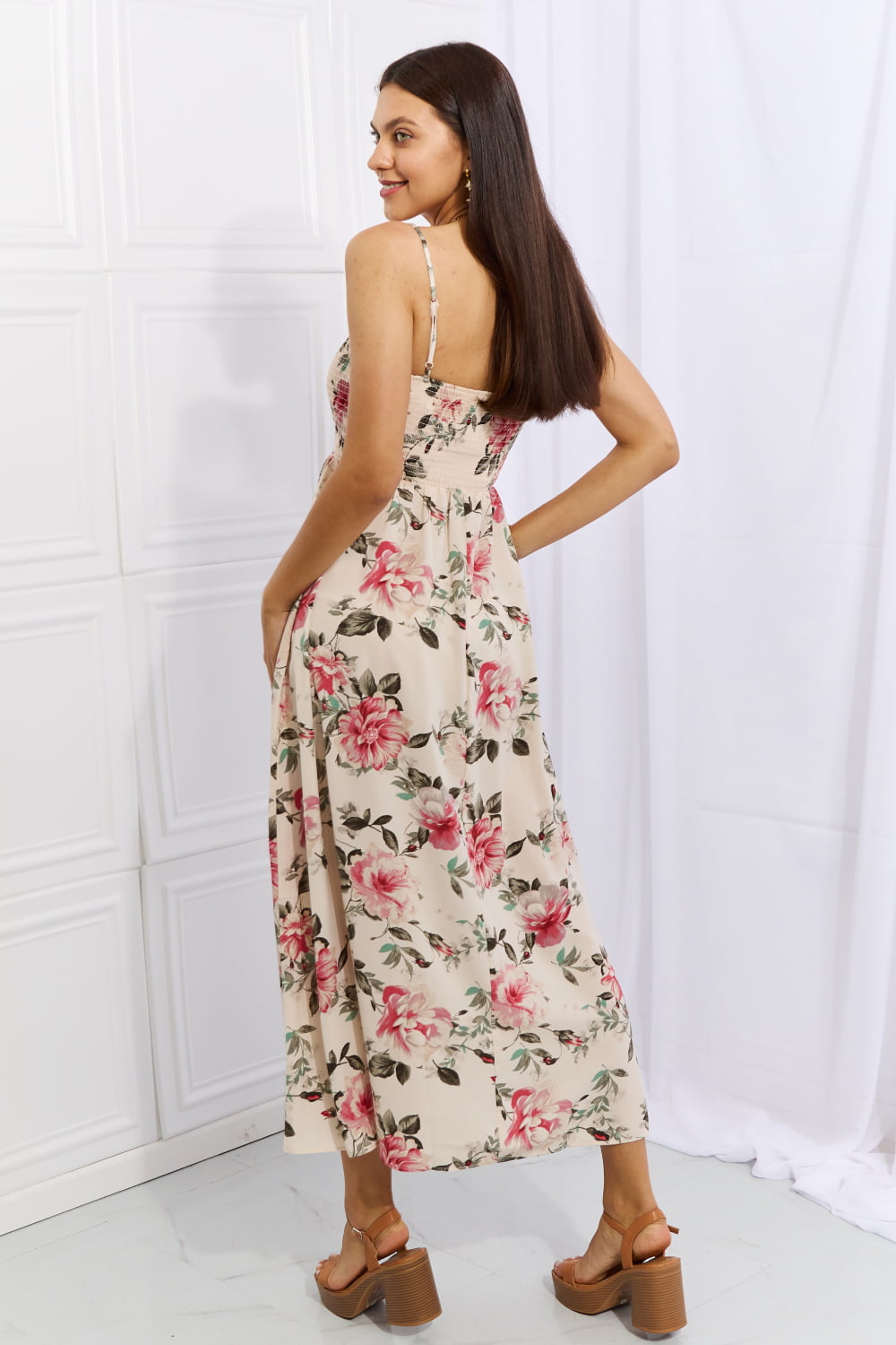 Light Gray OneTheLand Hold Me Tight Sleevless Floral Maxi Dress in Pink Sentient Beauty Fashions Apparel & Accessories