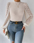 Gray Swiss Dot Waffle-Knit Lantern Sleeve T-Shirt Sentient Beauty Fashions Apparel & Accessories