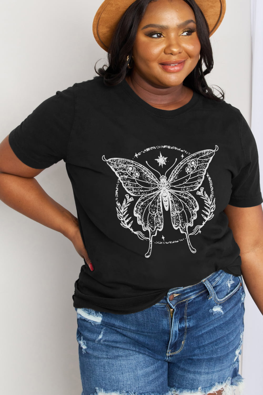 Gray Simply Love Full Size Butterfly Graphic Cotton Tee Sentient Beauty Fashions Apparel &amp; Accessories