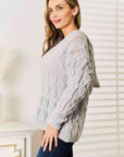 Light Gray Woven Right Cable-Knit Hooded Sweater Sentient Beauty Fashions Apparel & Accessories