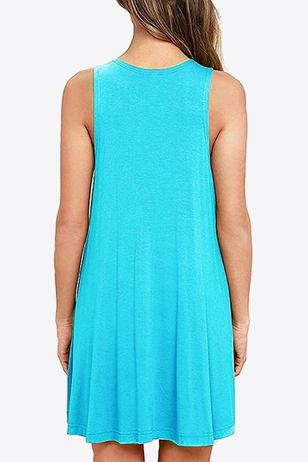 Turquoise Full Size Round Neck Sleeveless Dress with Pockets