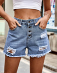 Gray Distressed Button Fly Denim Shorts with Pockets Sentient Beauty Fashions Apparel & Accessories