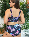 Tan Plus Size Butterfly Print Crisscross High Waist Two-Piece Swim Set Sentient Beauty Fashions Swimwear