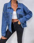 Light Gray Collared Neck Dropped Shoulder Denim Jacket Sentient Beauty Fashions Apparel & Accessories