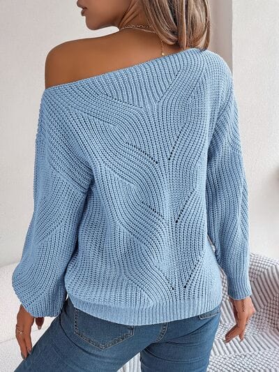 Dark Gray Openwork Long Sleeve Sweater