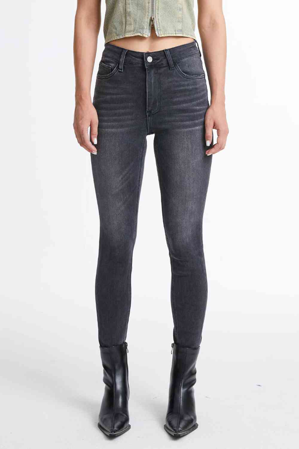 Dark Slate Gray BAYEAS Cropped Skinny Jeans Sentient Beauty Fashions Apparel &amp; Accessories
