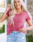 Gray Heathered V-Neck Short Sleeve T-Shirt Sentient Beauty Fashions Apparel & Accessories