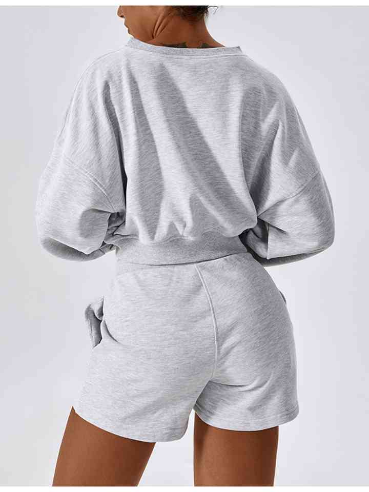 Light Gray V-Neck Dropped Shoulder Sports Sweatshirt Sentient Beauty Fashions Apparel & Accessories