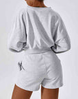 Light Gray V-Neck Dropped Shoulder Sports Sweatshirt Sentient Beauty Fashions Apparel & Accessories