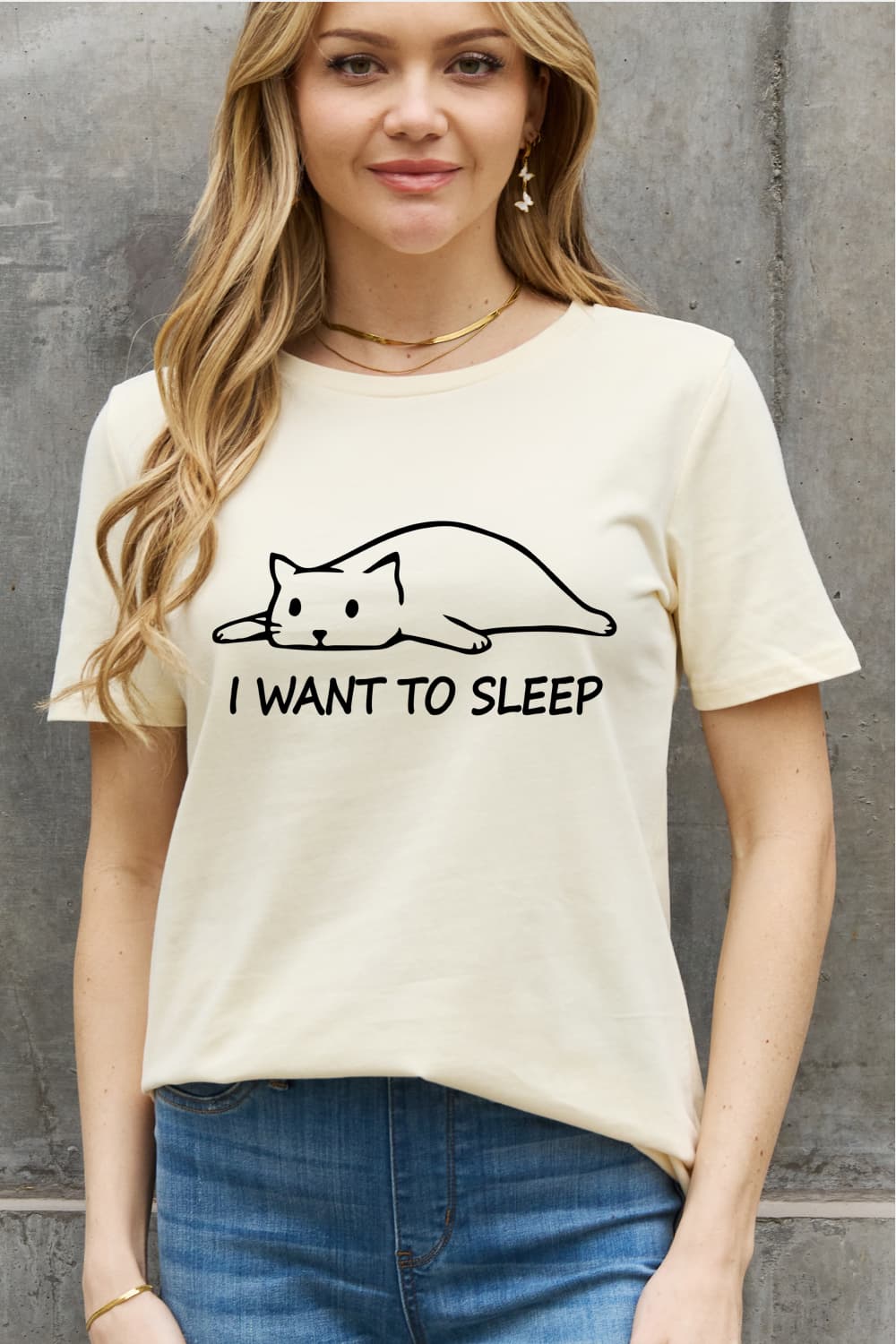 Rosy Brown Simply Love Full Size I WANT TO SLEEP Graphic Cotton Tee Sentient Beauty Fashions Apparel & Accessories