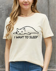 Rosy Brown Simply Love Full Size I WANT TO SLEEP Graphic Cotton Tee Sentient Beauty Fashions Apparel & Accessories