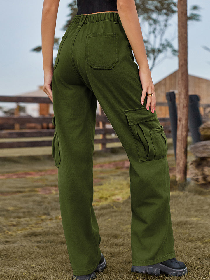 Dark Olive Green Pocketed Wide Leg Jeans Sentient Beauty Fashions Apparel &amp; Accessories