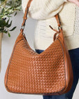 Gray SHOMICO Weaved Vegan Leather Handbag