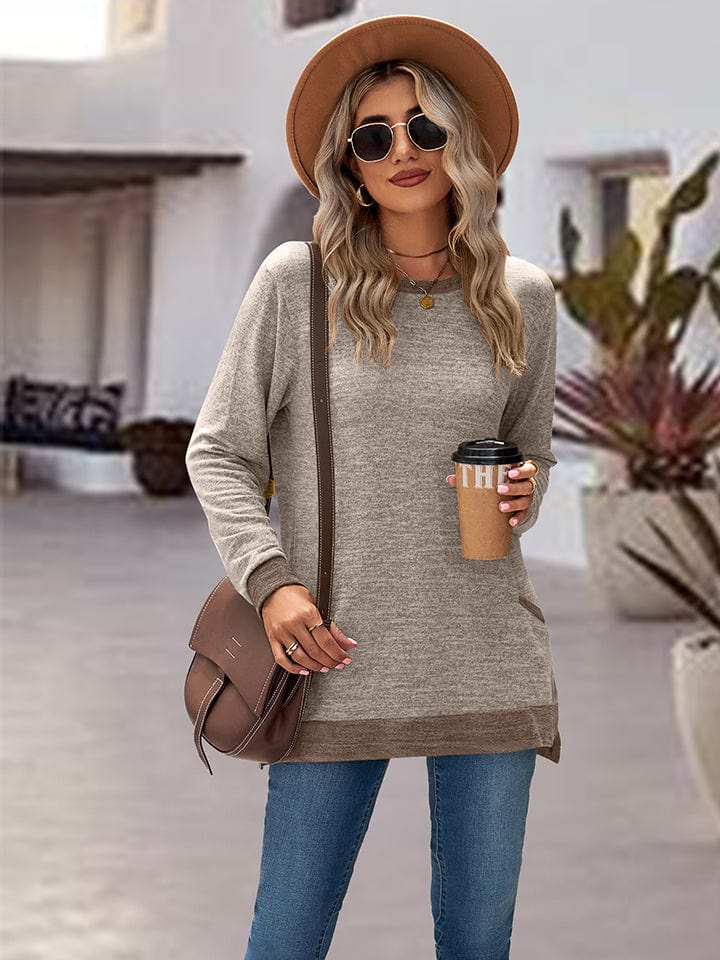 Dark Gray Round Neck Long Sleeve Blouse