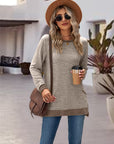 Dark Gray Round Neck Long Sleeve Blouse