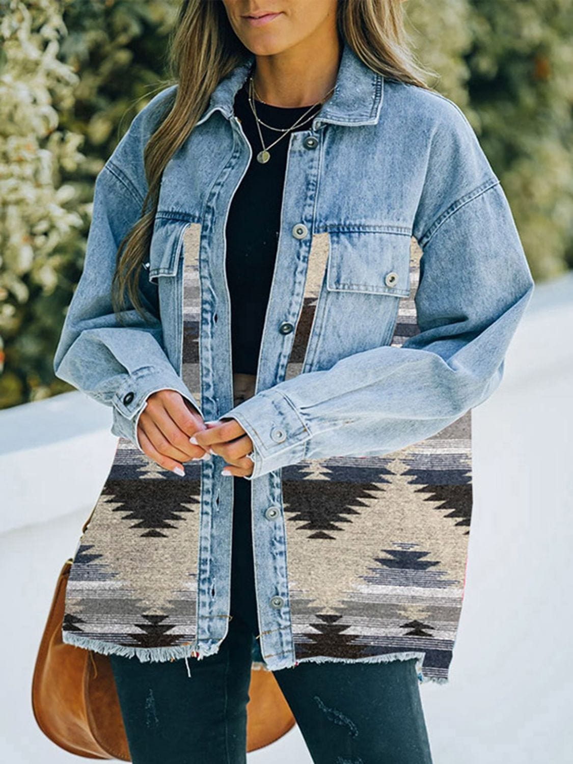 Gray Collared Neck Dropped Shoulder Denim Jacket