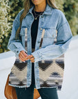 Gray Collared Neck Dropped Shoulder Denim Jacket Sentient Beauty Fashions Apparel & Accessories